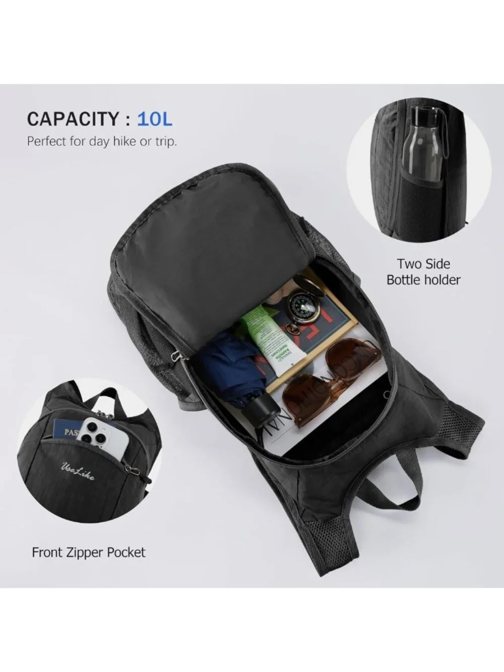 Lightweight 10L Hiking Backpack | Packable Travel Daypack for Men & Women